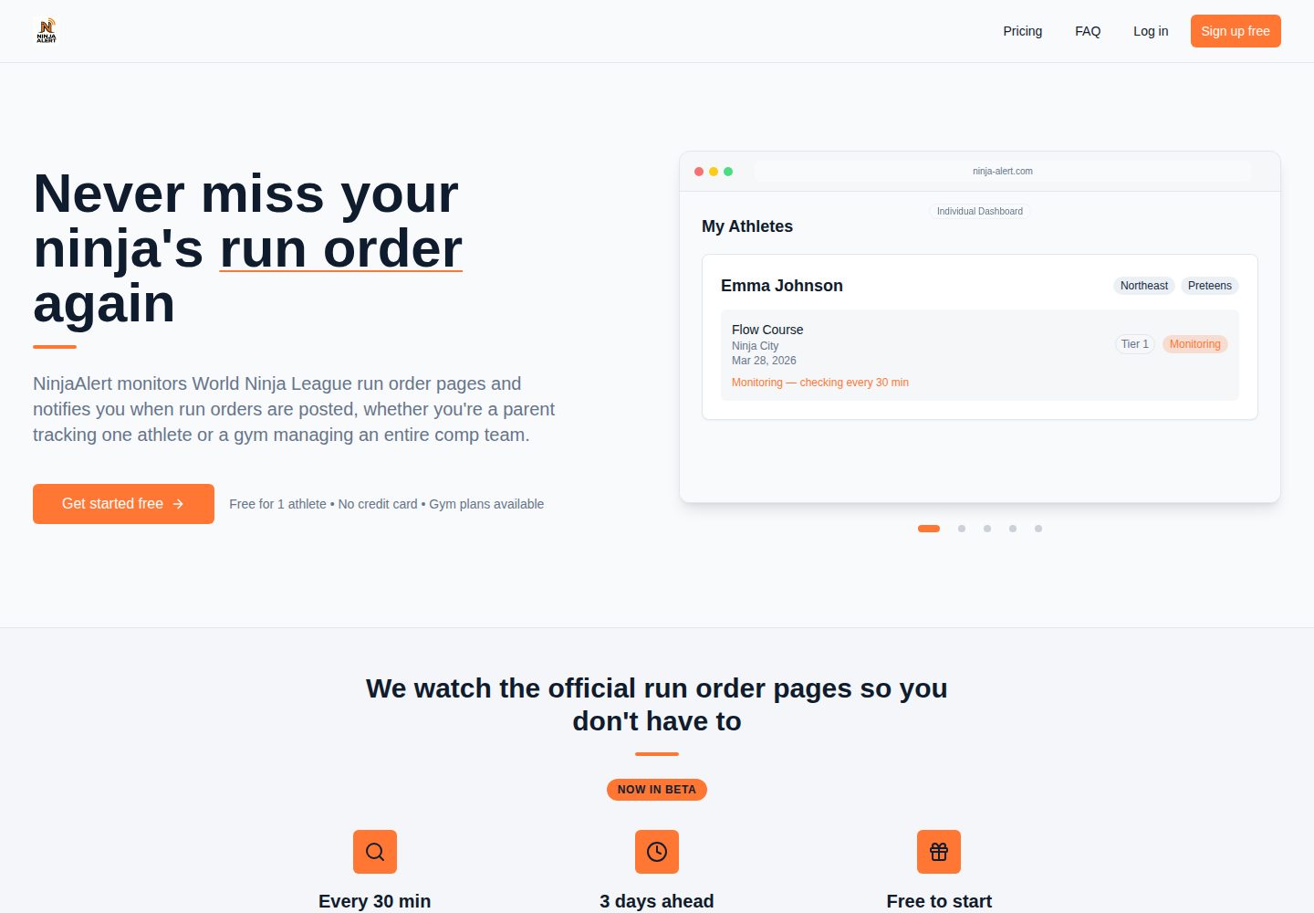 NinjaAlert public website screenshot