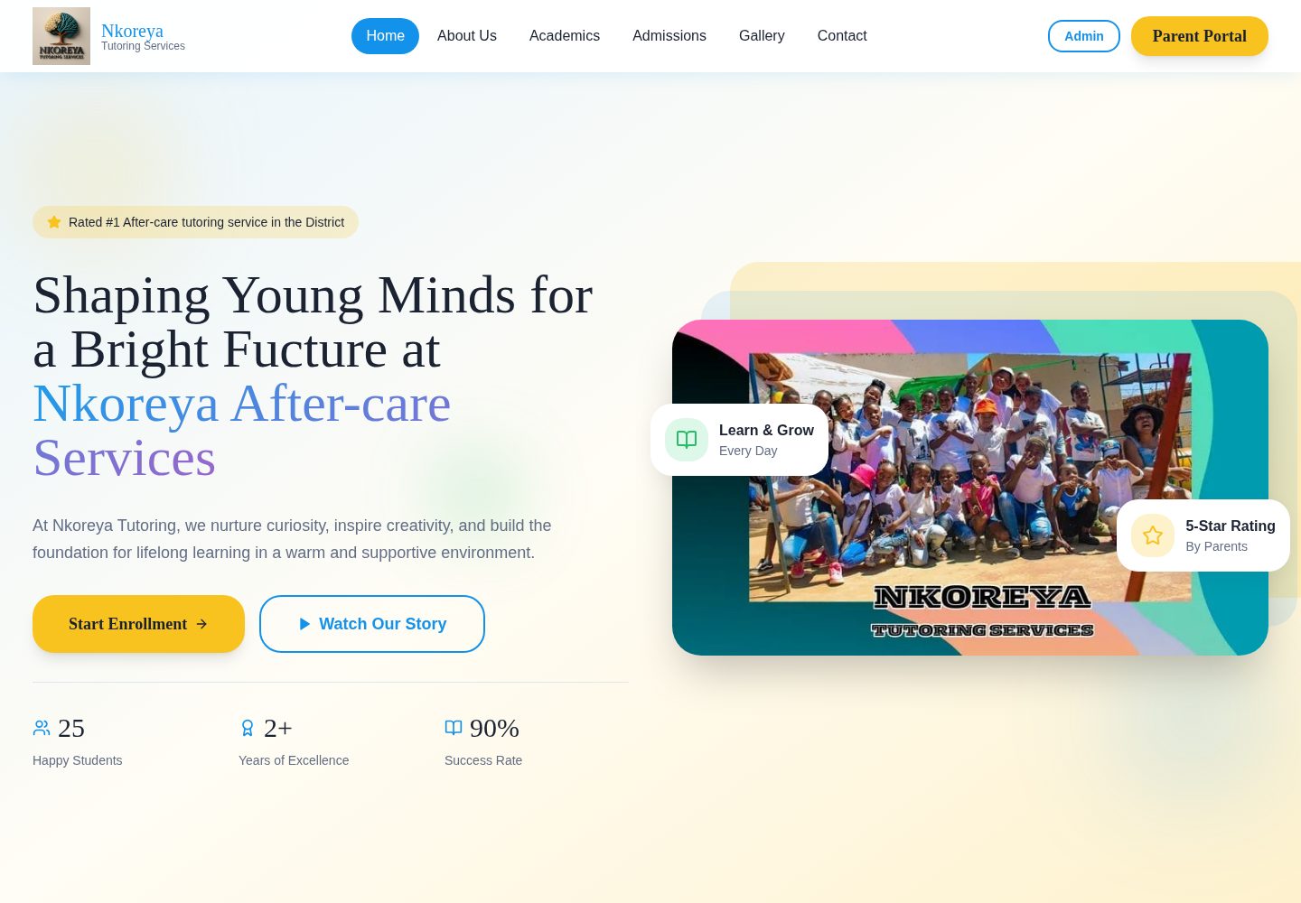 Nkoreya Tutoring Services public website screenshot