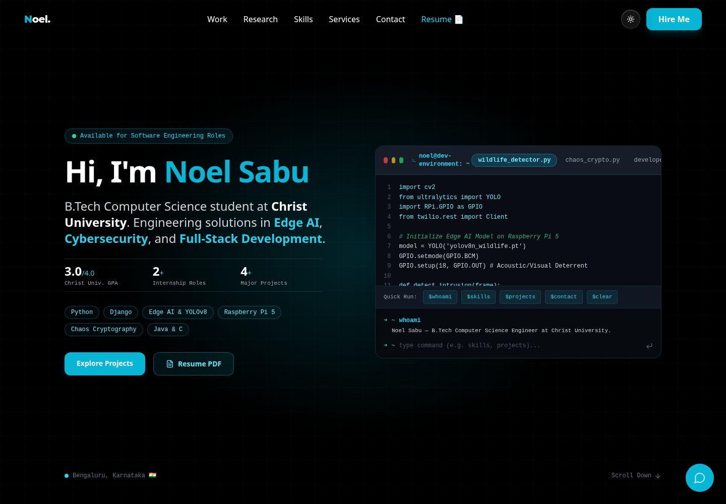 Noel Sabu public website screenshot