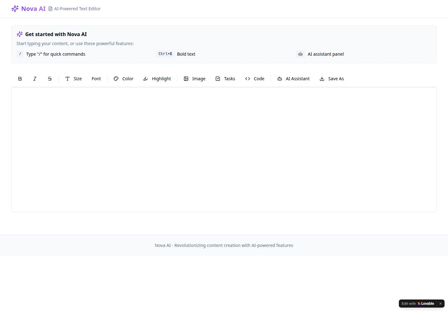 Nova AI public website screenshot