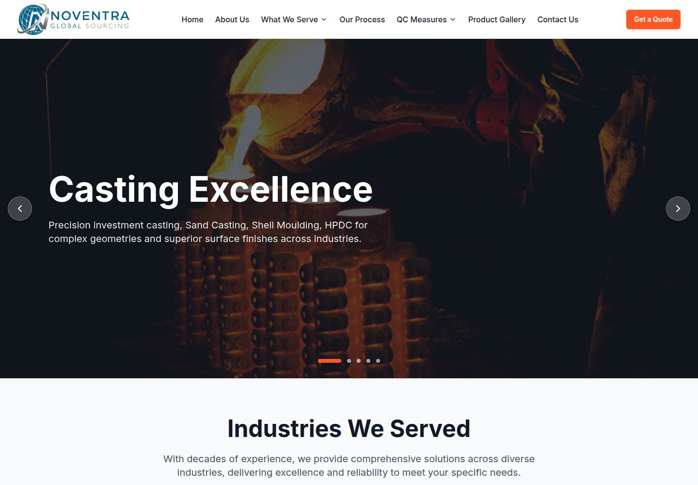 Noventra Global Sourcing public website screenshot