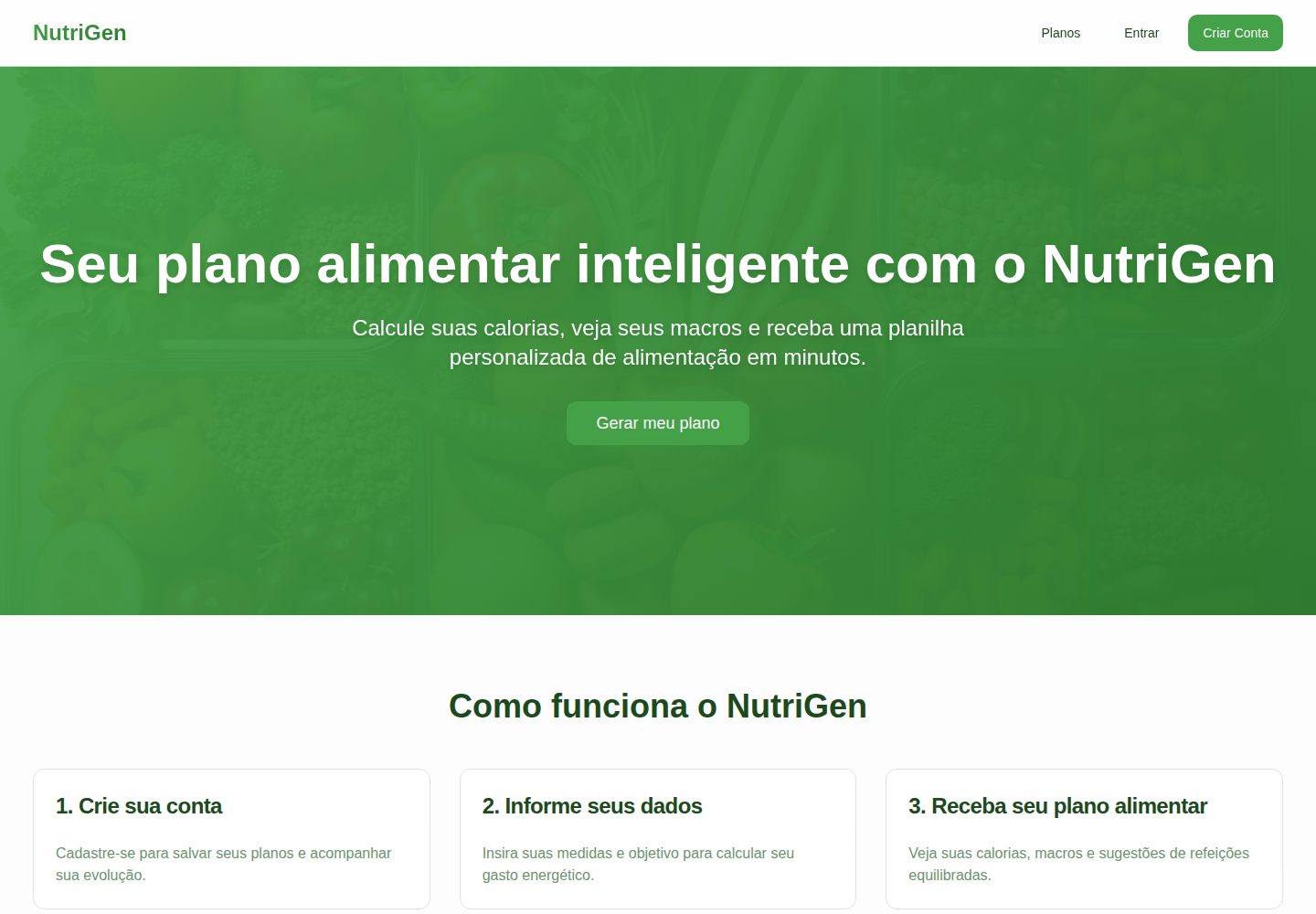 NutriGen public website screenshot