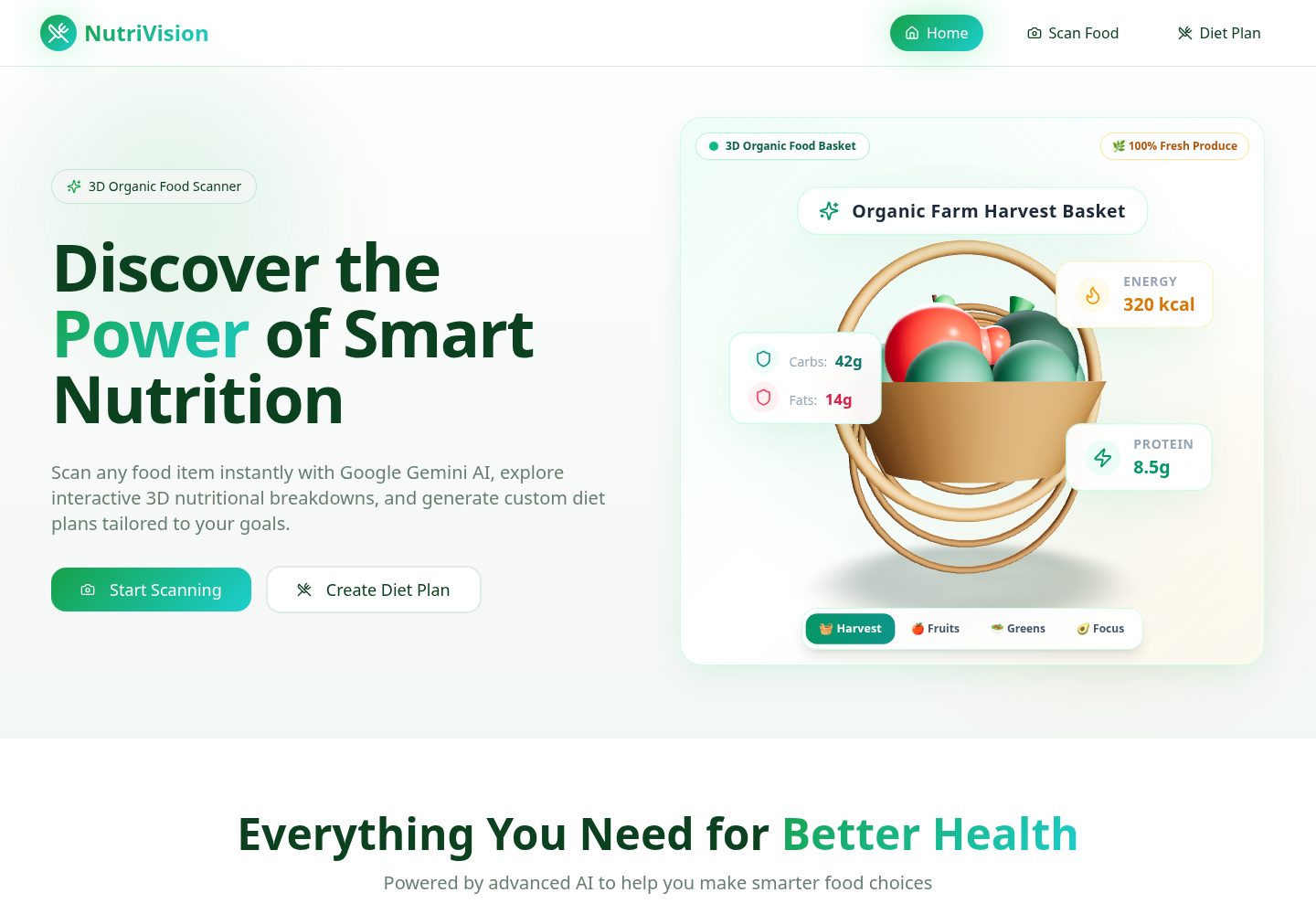 NutriVision public website screenshot