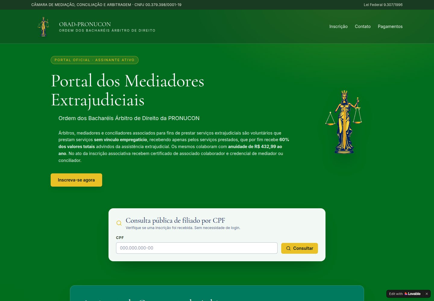 OBAD-PRONUCON public website screenshot