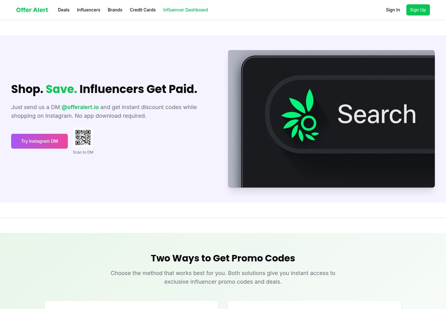 Offer Alert public website screenshot