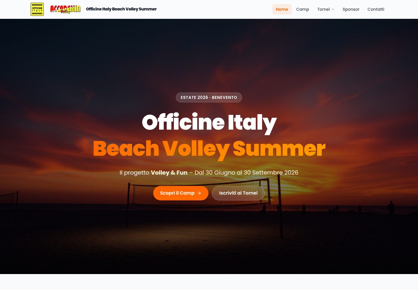 Officine Italy Beach Volley Summer public website screenshot