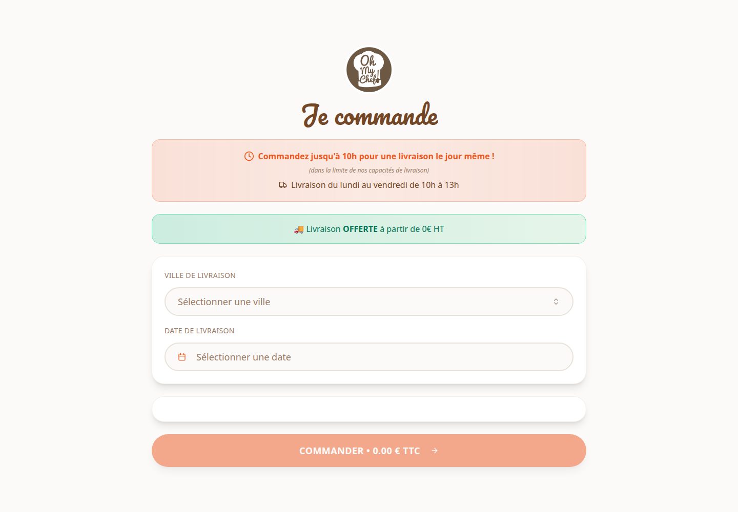 Oh My Chef public website screenshot