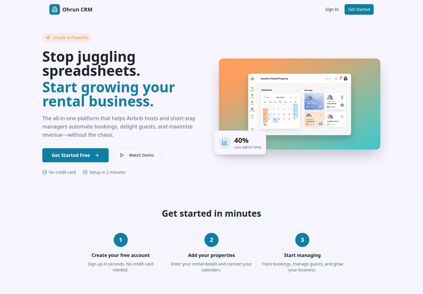 Ohrun CRM public website screenshot