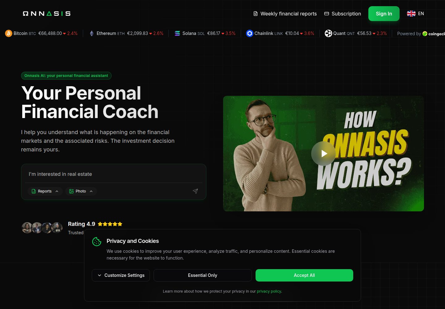 Onnasis public website screenshot