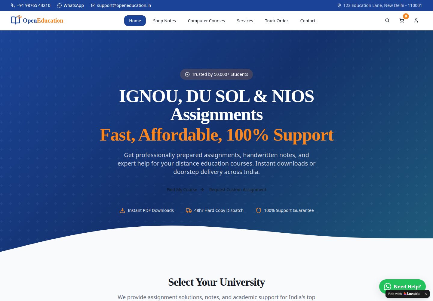 OpenEducation public website screenshot