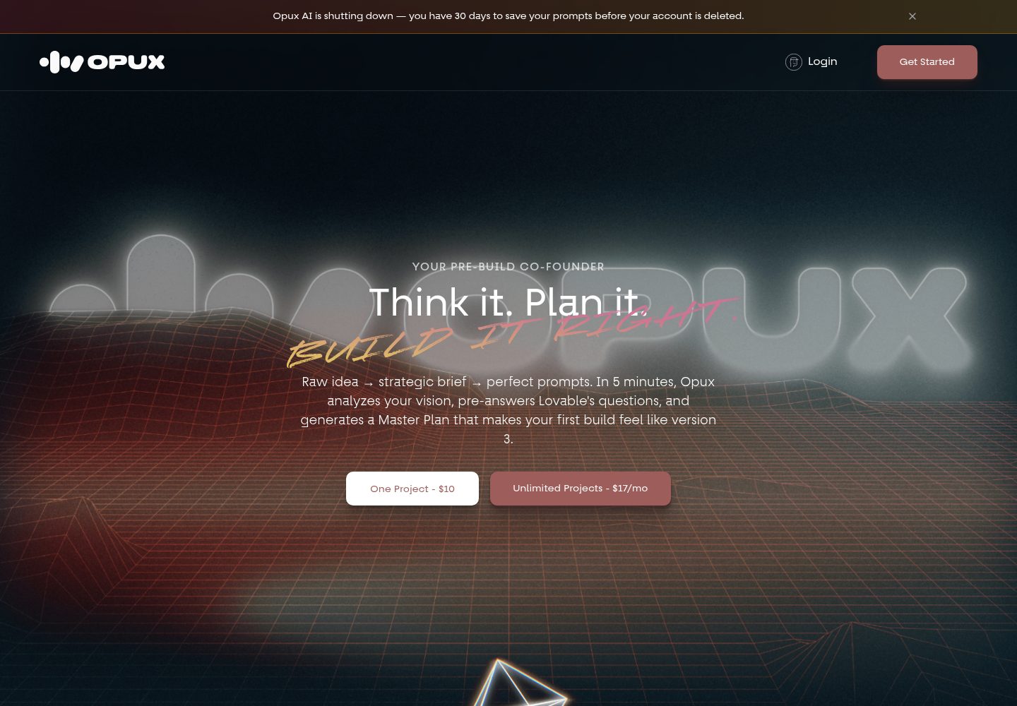 Opux AI public website screenshot