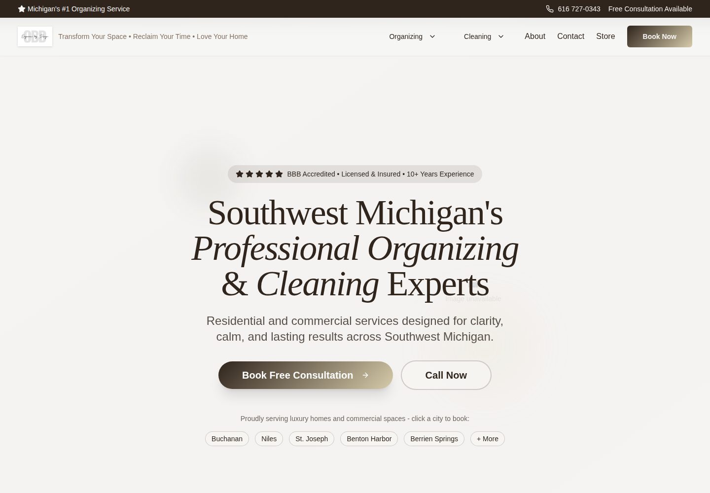 Organize by Design public website screenshot