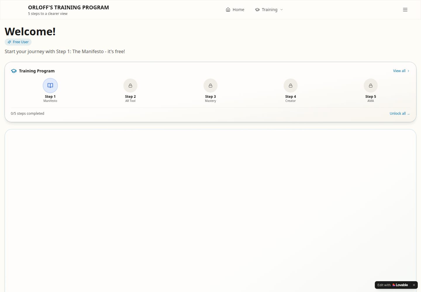 Orloff's Training Program public website screenshot