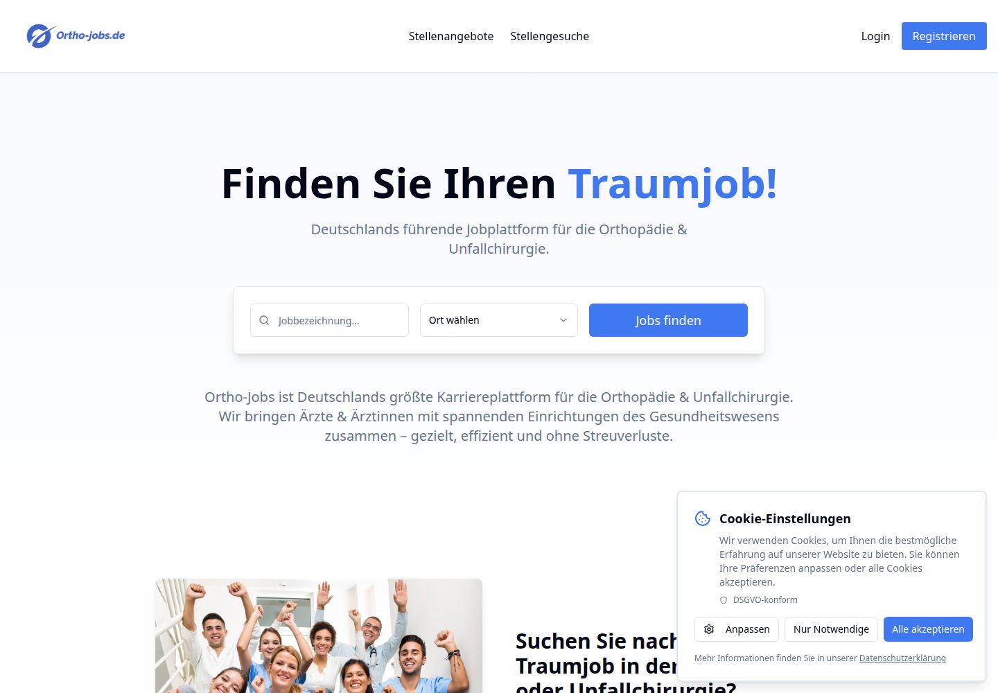 Ortho-Jobs public website screenshot