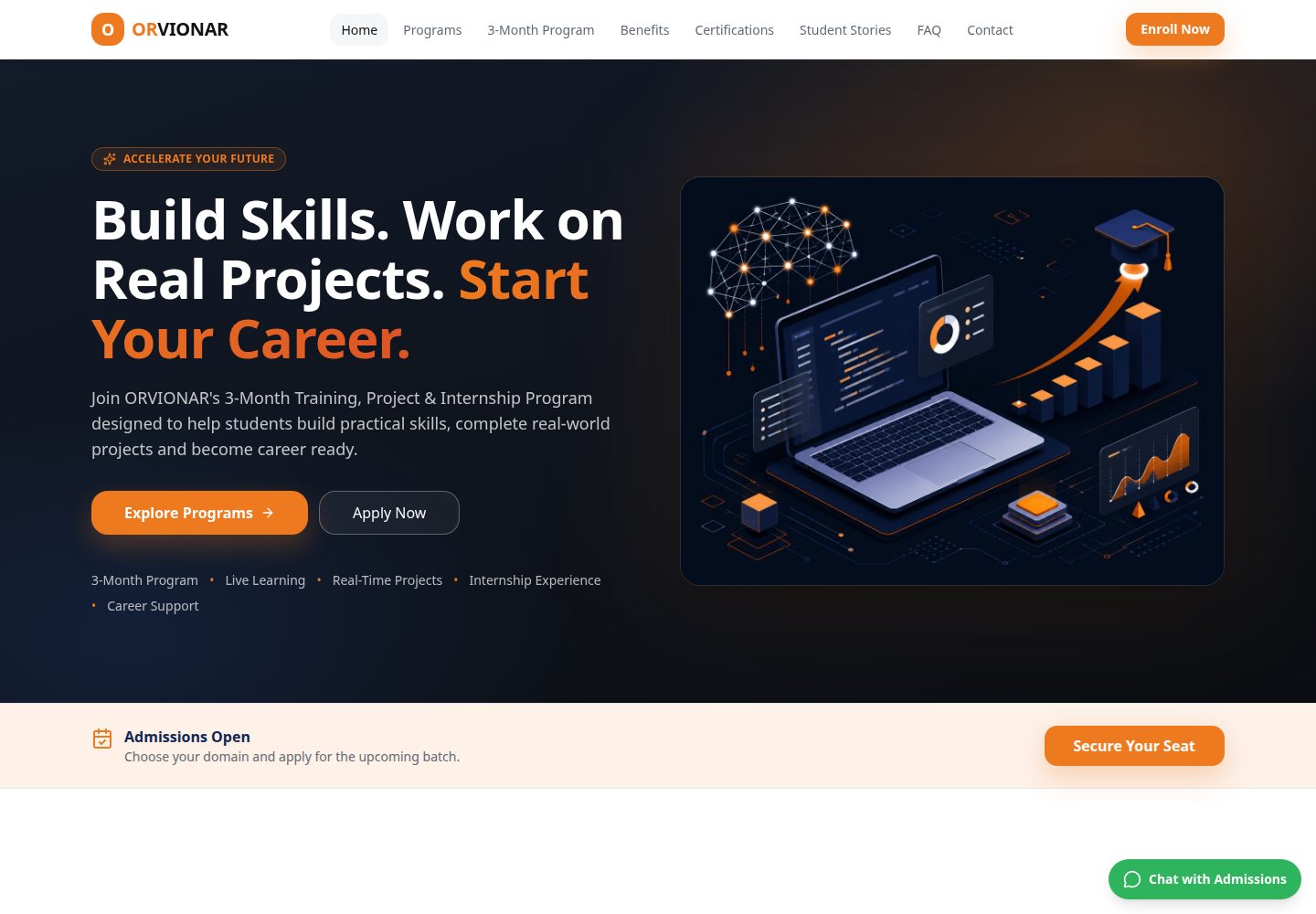 ORVIONAR public website screenshot