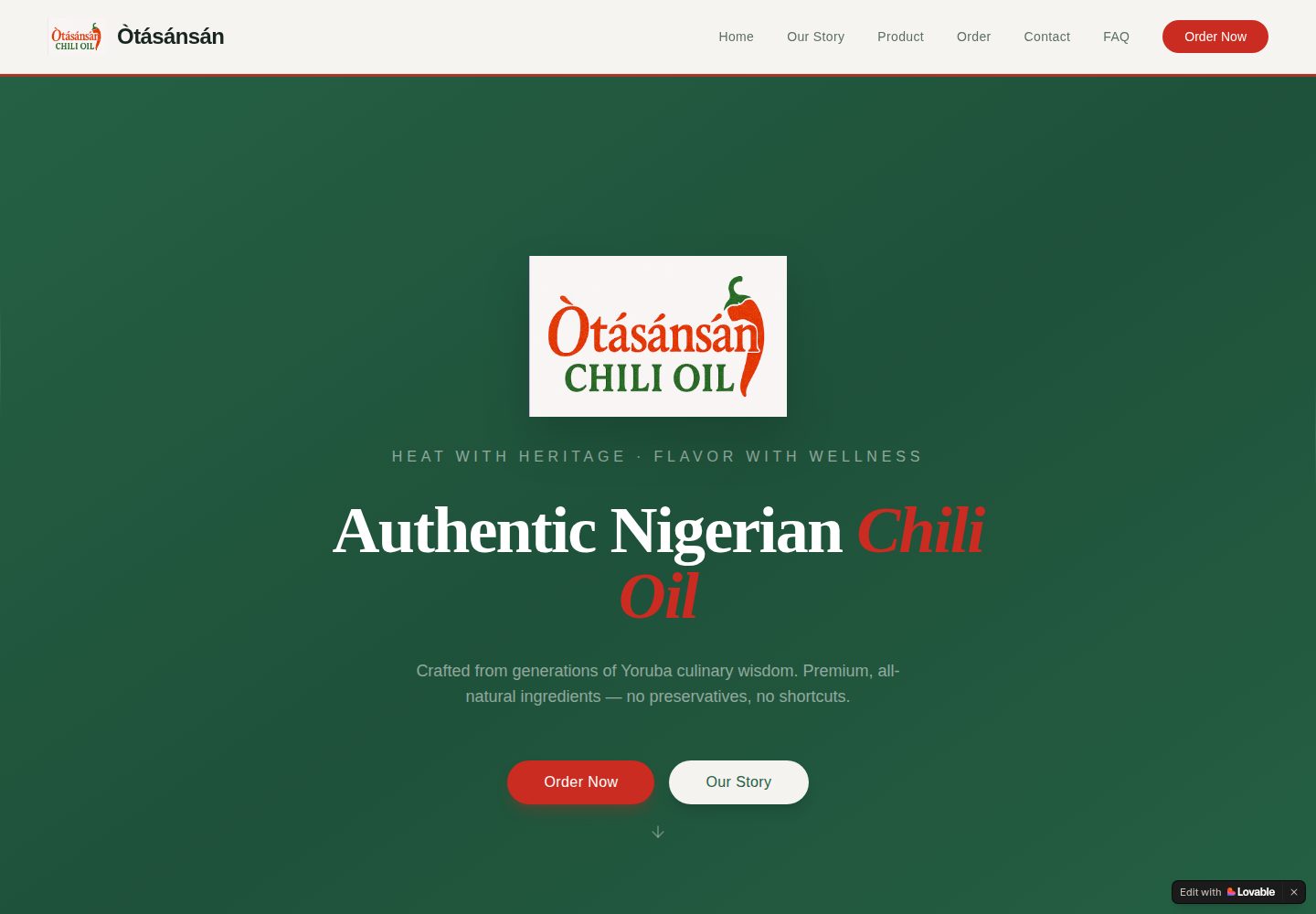 Òtásánsán Chili Oil public website screenshot