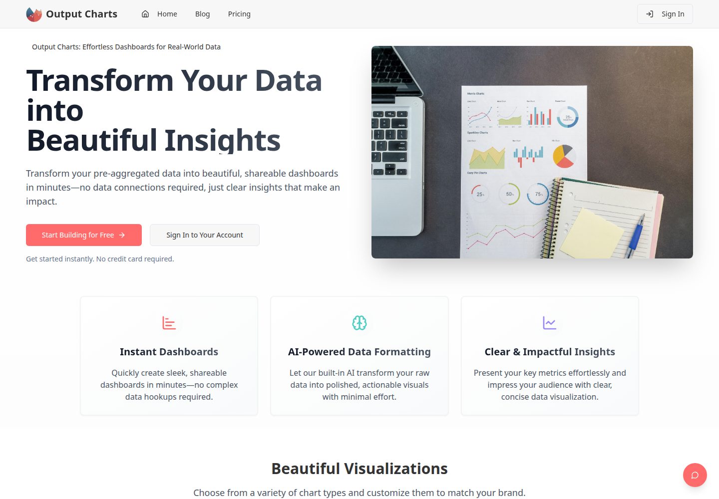 Output Charts public website screenshot