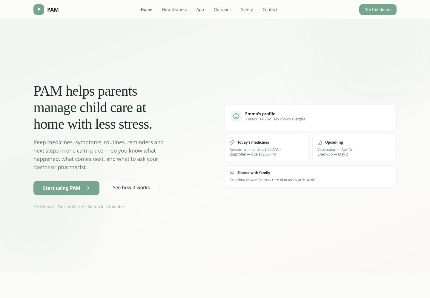 PAM public website screenshot