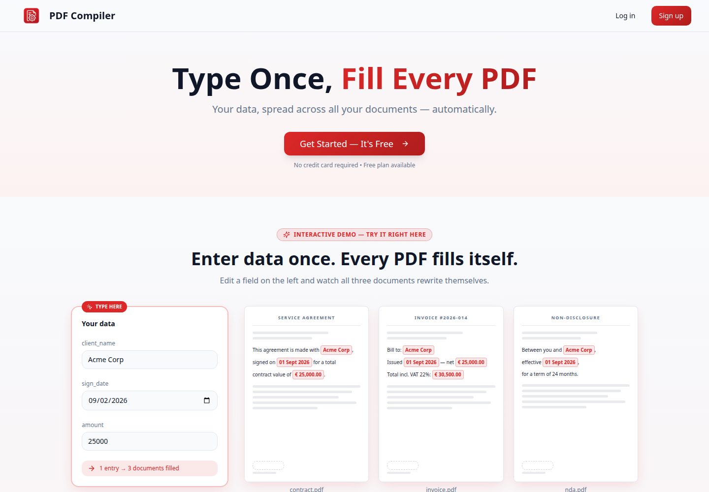 PDF Compiler public website screenshot