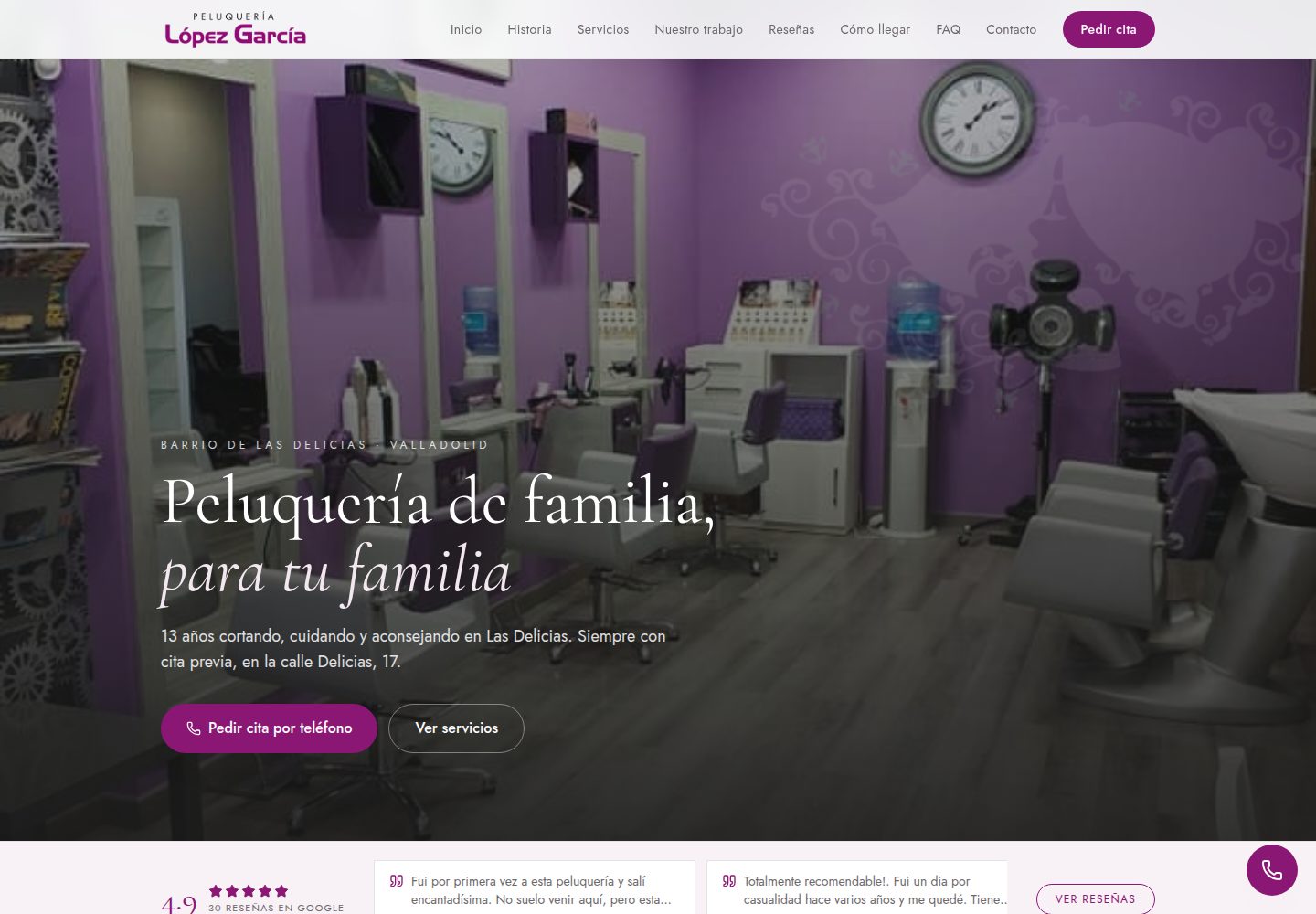 Peluquería López García public website screenshot