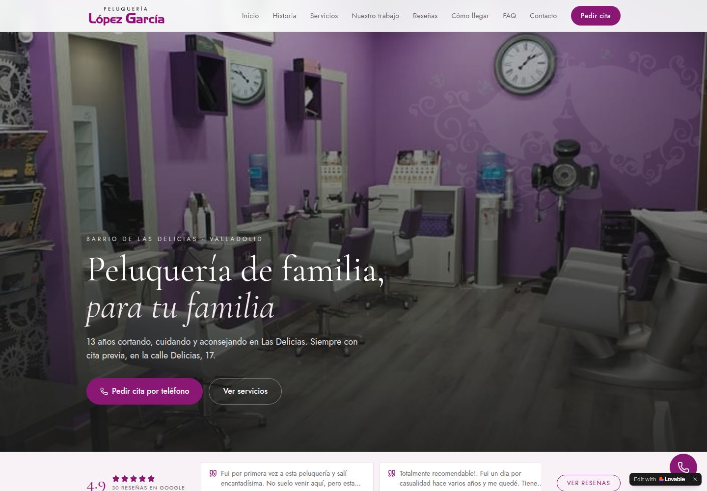 Peluquería López García public website screenshot
