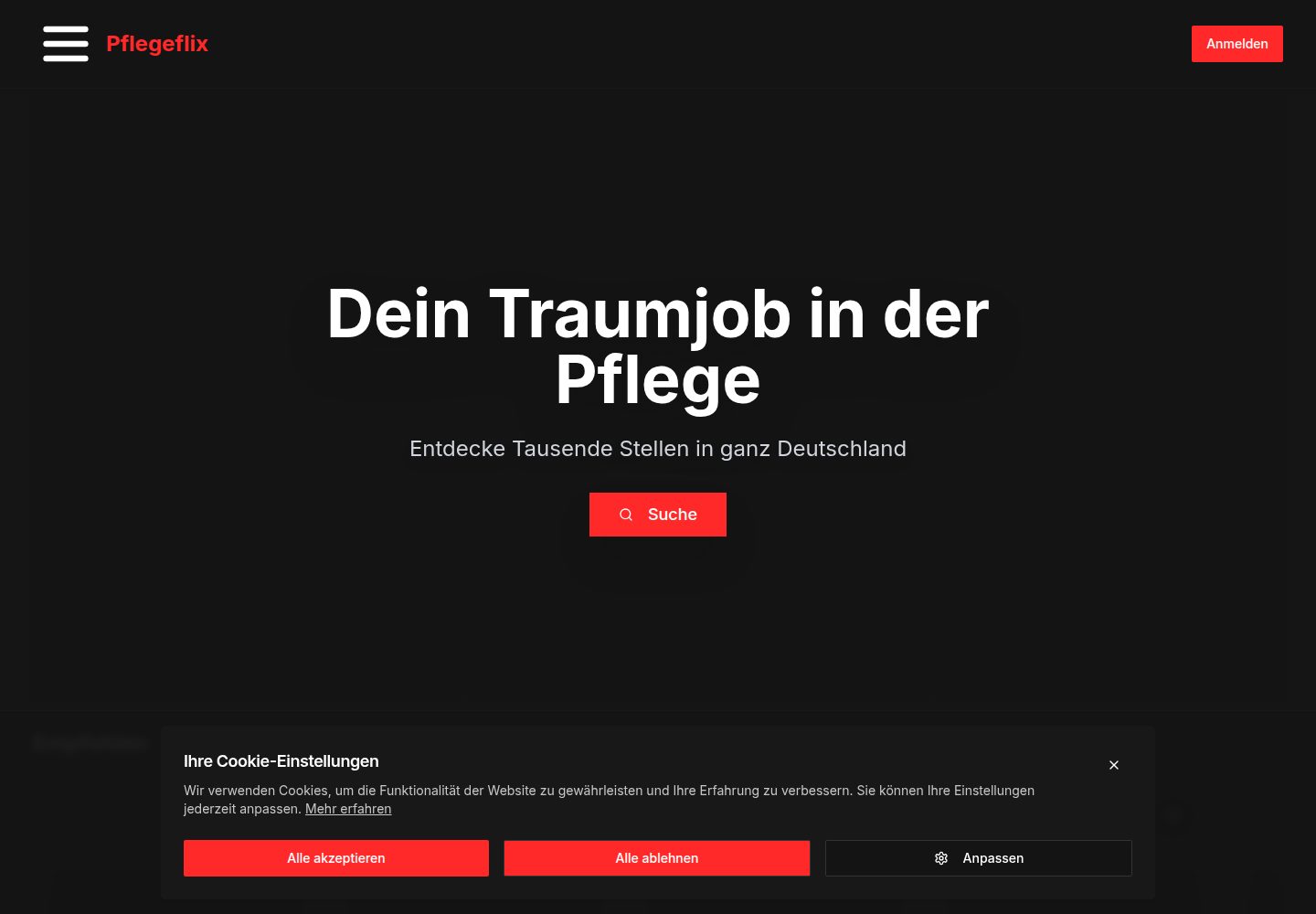 Pflegeflix public website screenshot