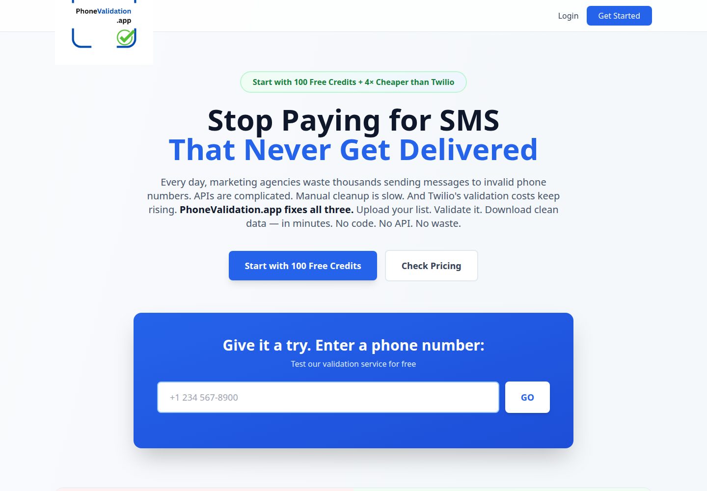 PhoneValidation.app public website screenshot