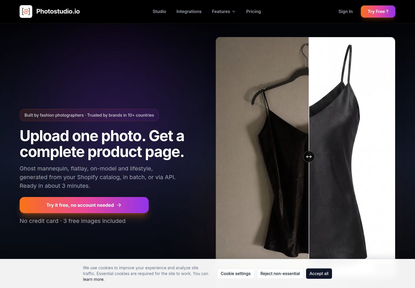 Photostudio.io public website screenshot