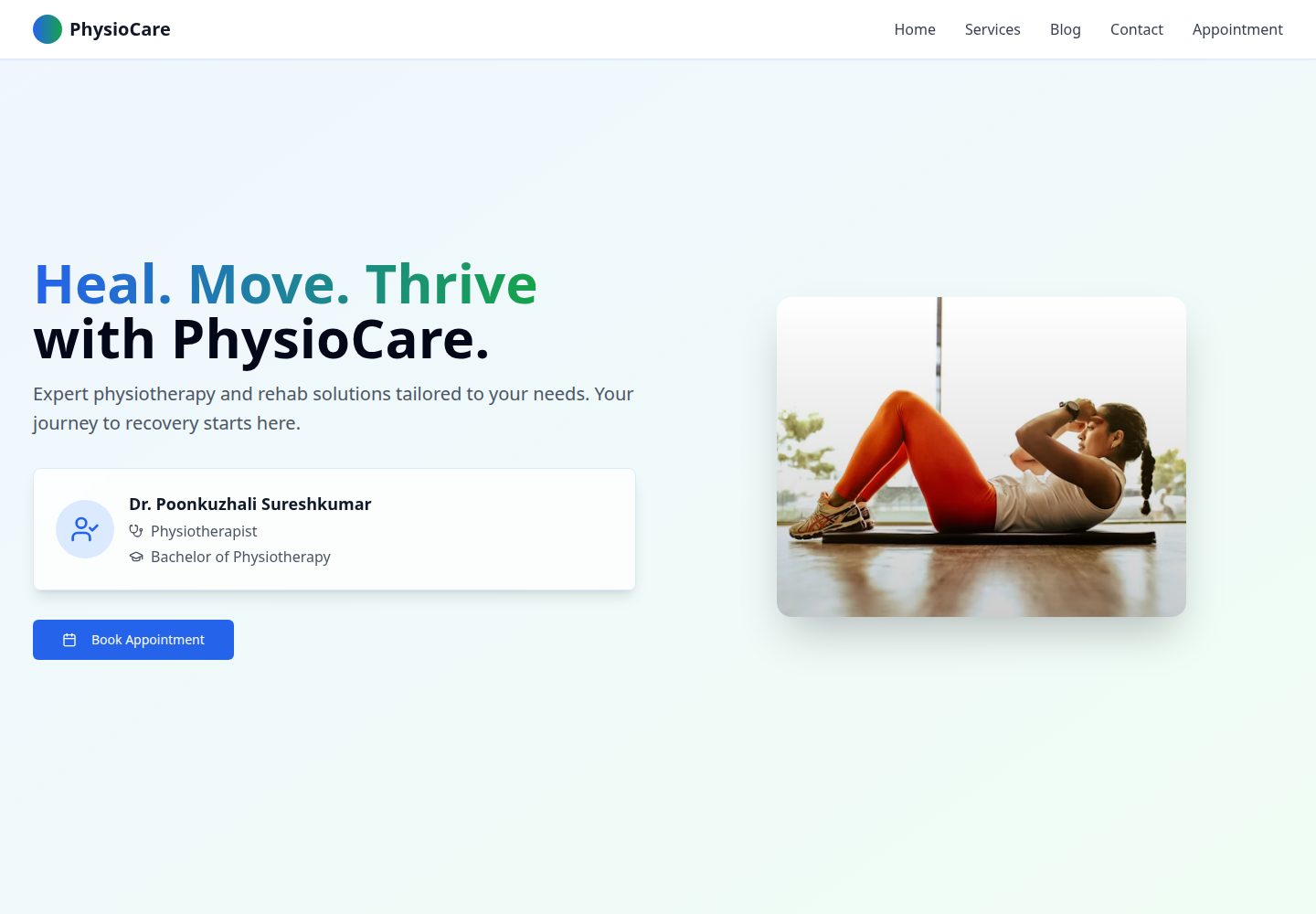 PhysioCare public website screenshot