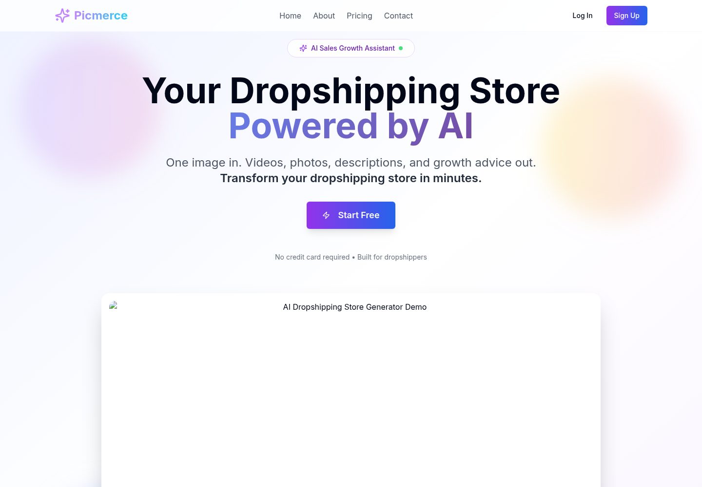 Picmerce public website screenshot