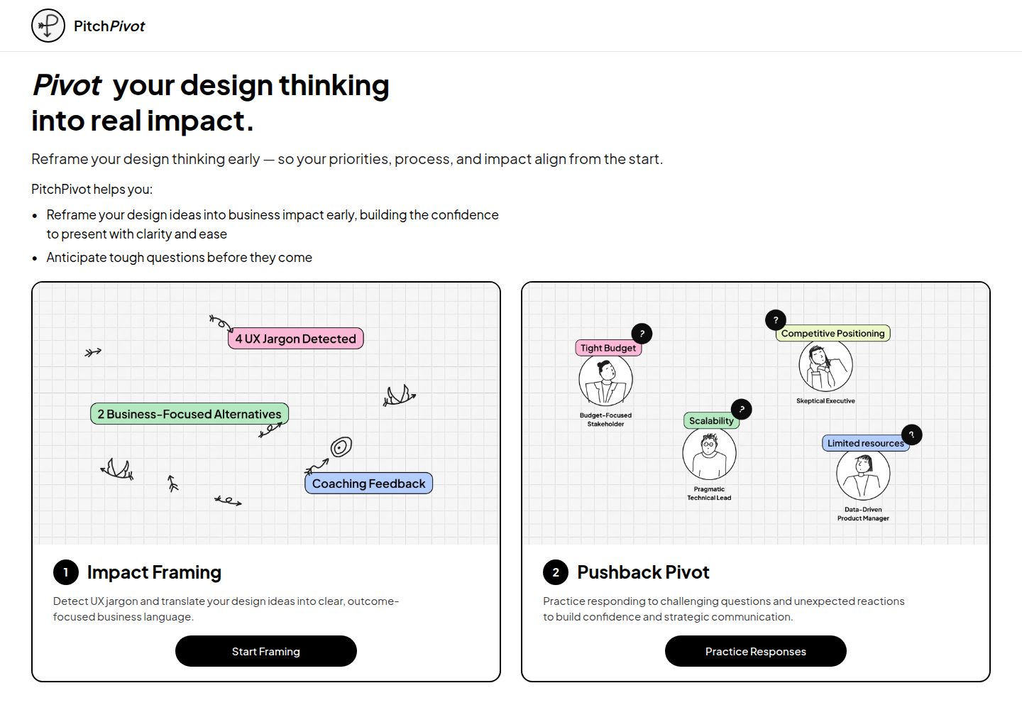 PitchPivot public website screenshot