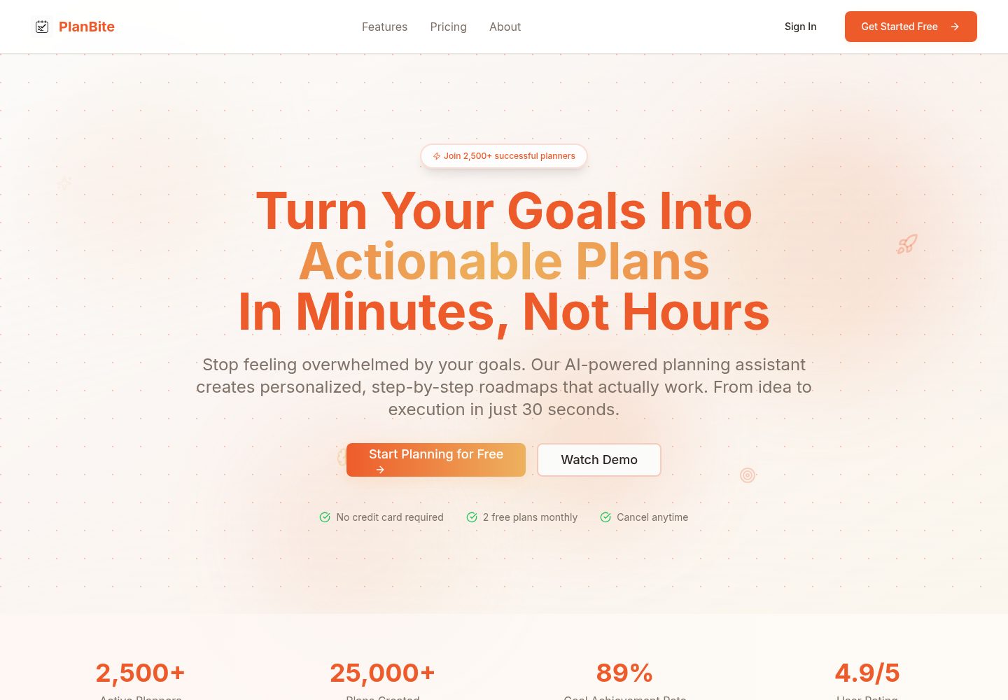 PlanBite public website screenshot