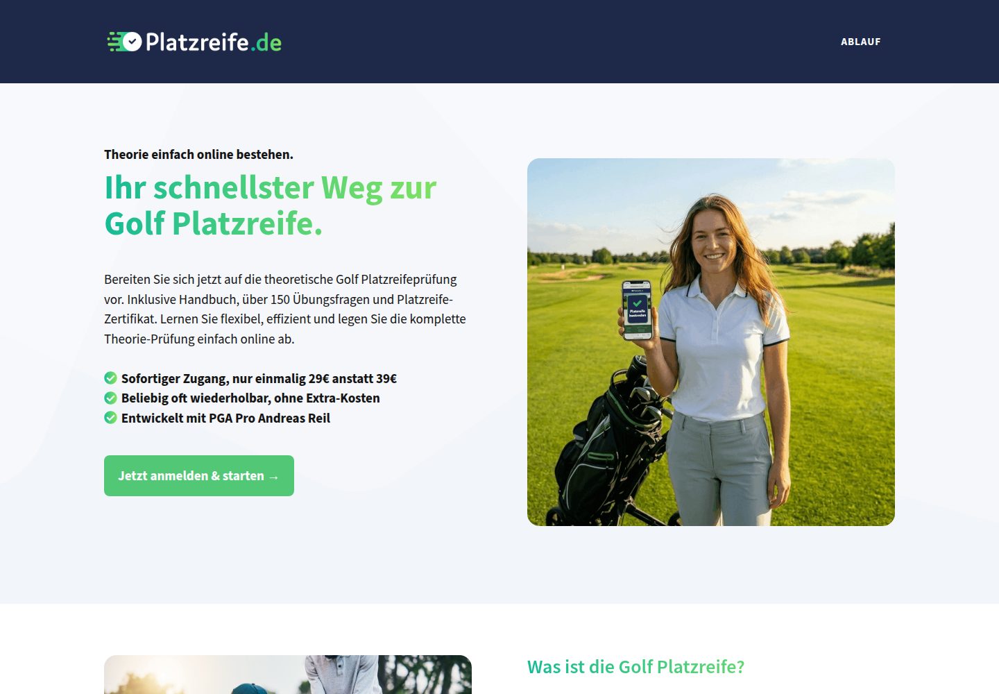 Platzreife.de public website screenshot