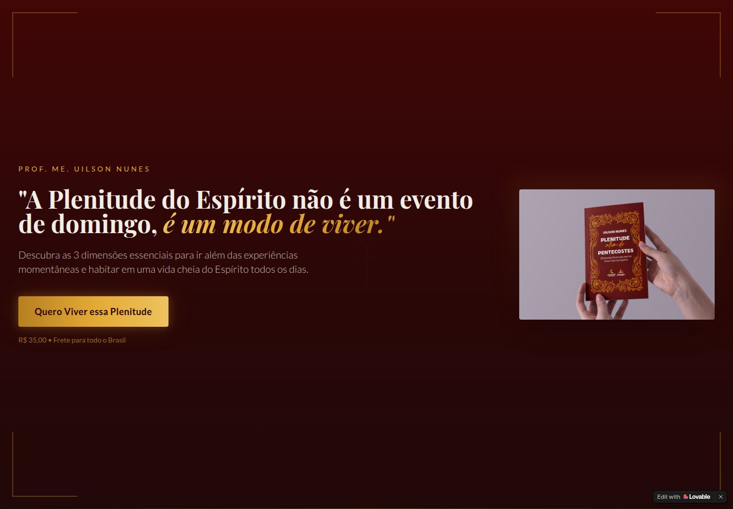 Plenitude além do Pentecostes public website screenshot