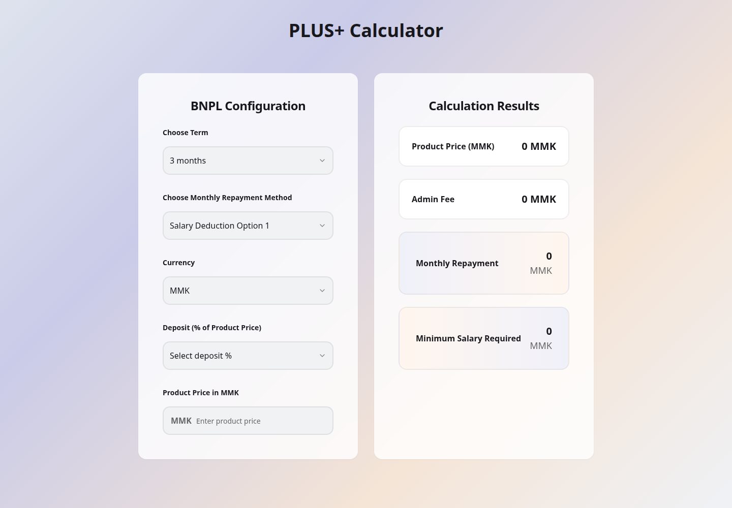 PLUS+ Calculator public website screenshot