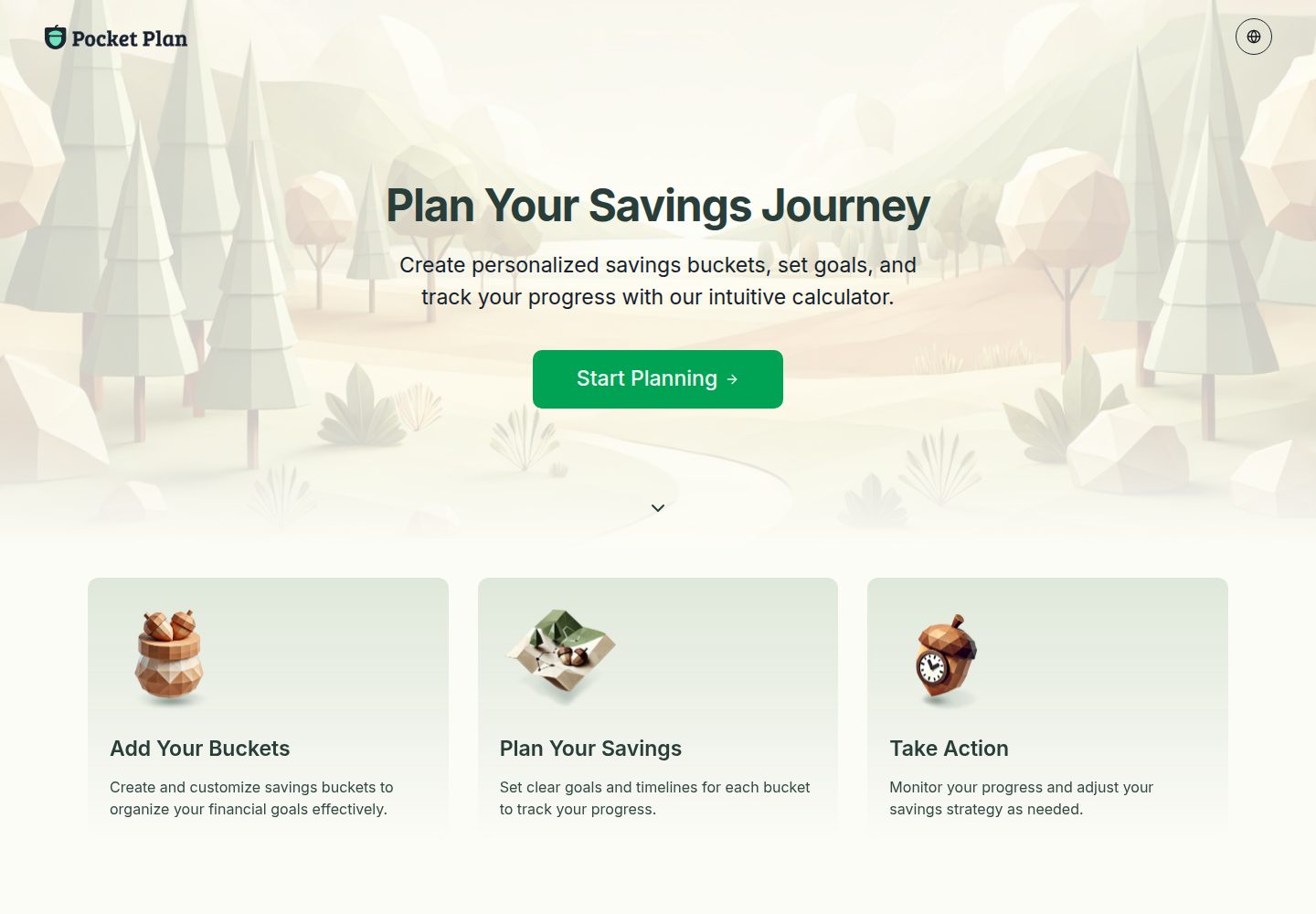 Pocket Plan public website screenshot