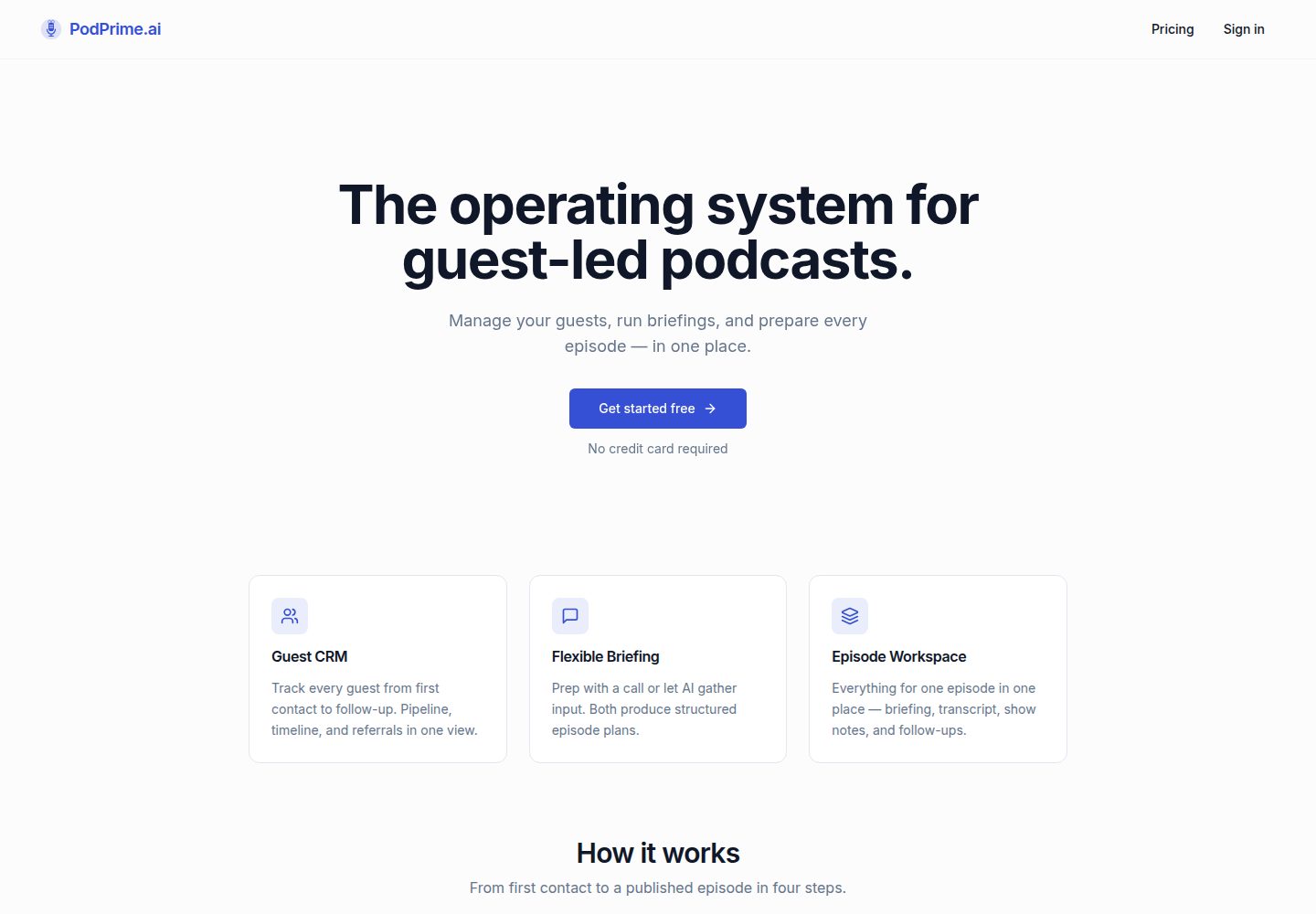 PodPrime.ai public website screenshot