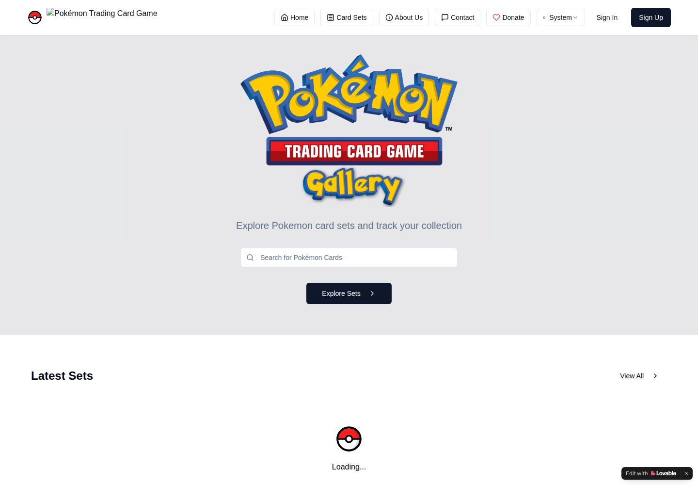 Pokémon TCG Gallery public website screenshot