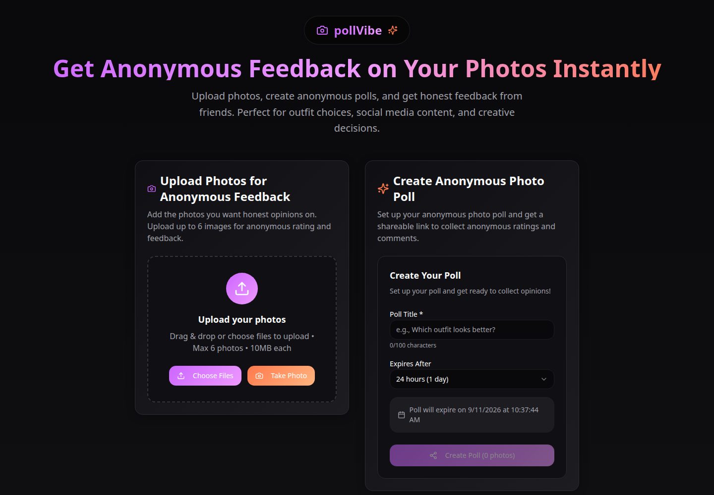 pollVibe public website screenshot
