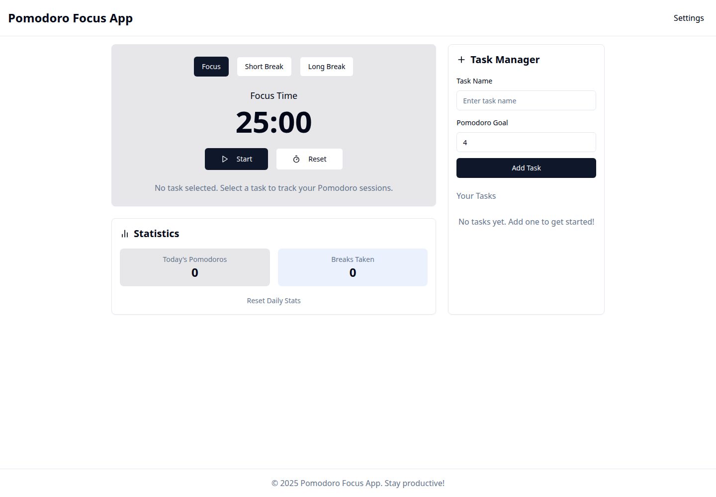 Pomodoro Focus App public website screenshot