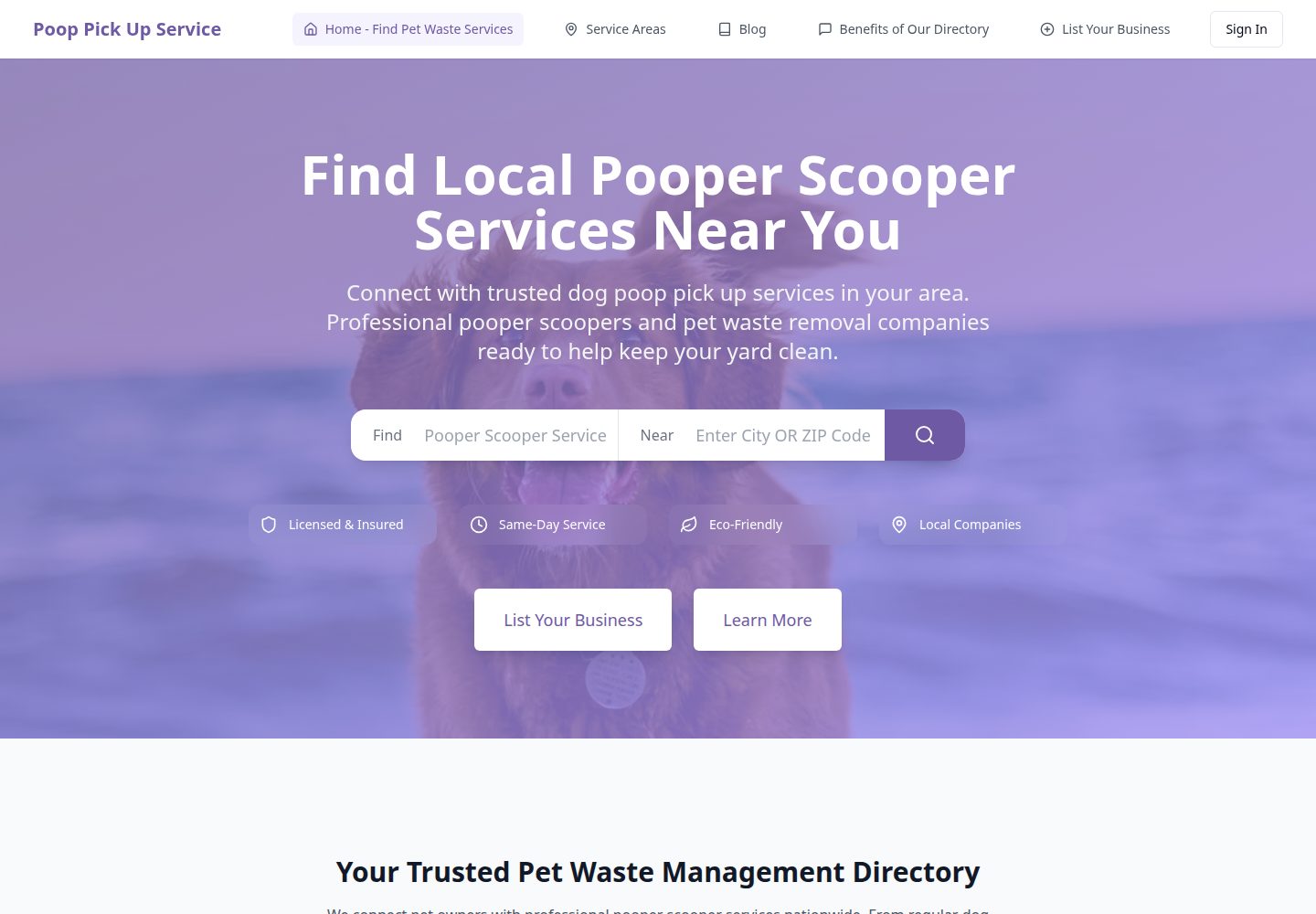 Poop Pick Up Service public website screenshot