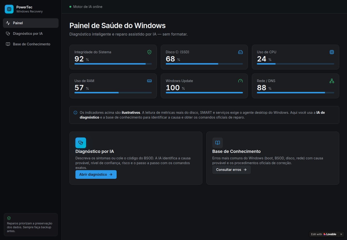 PowerTec public website screenshot