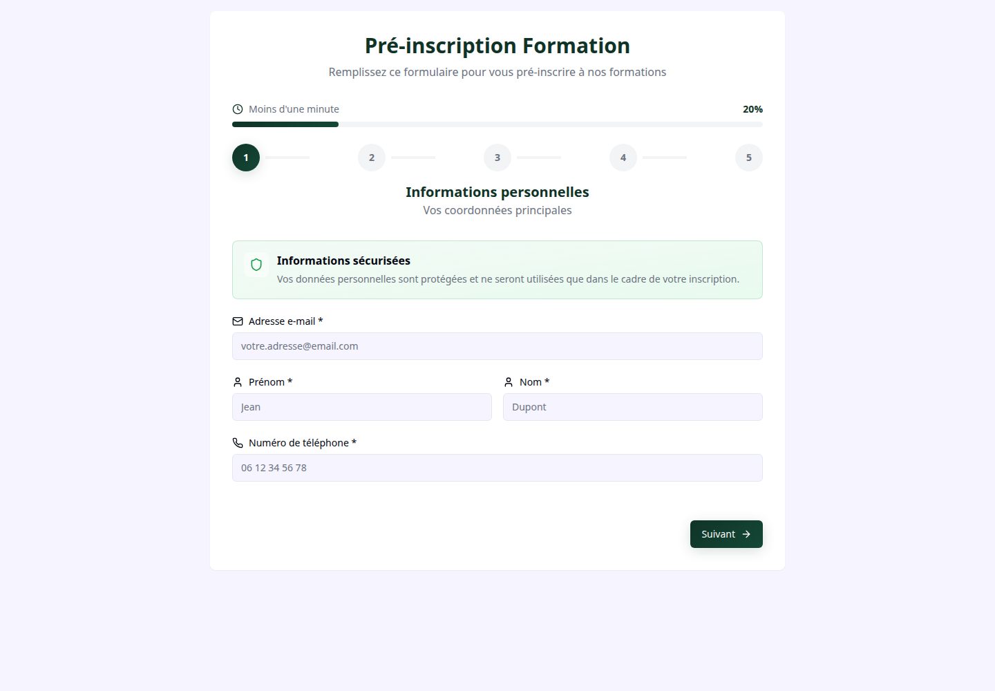 Pré-inscription Formation public website screenshot