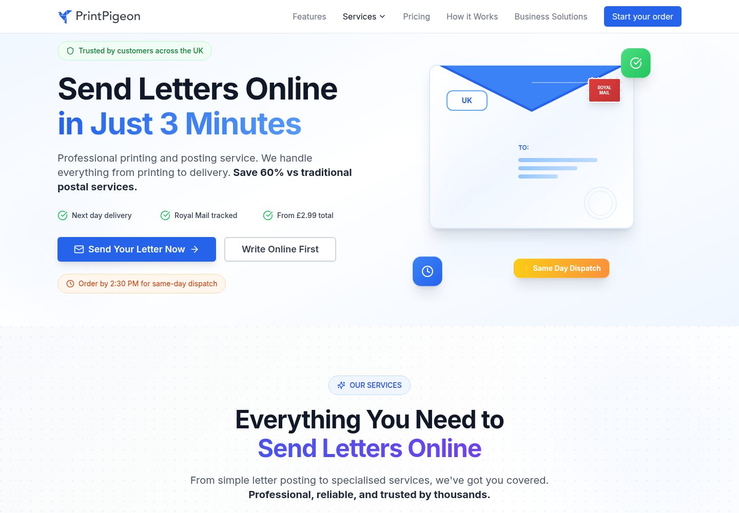 PrintPigeon public website screenshot