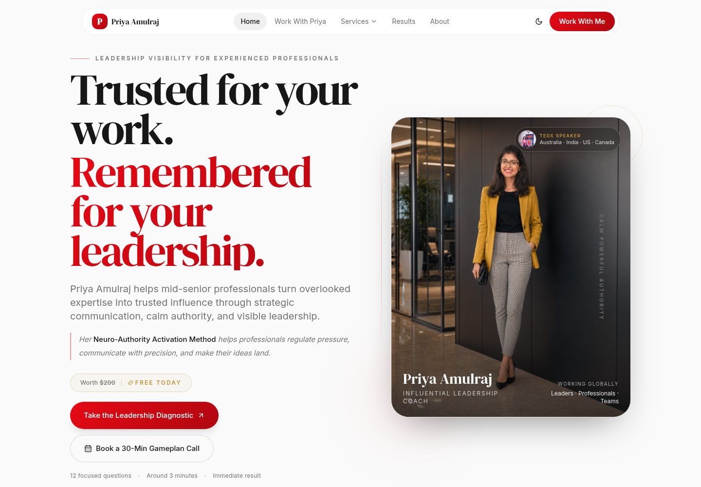 Priya Amulraj public website screenshot