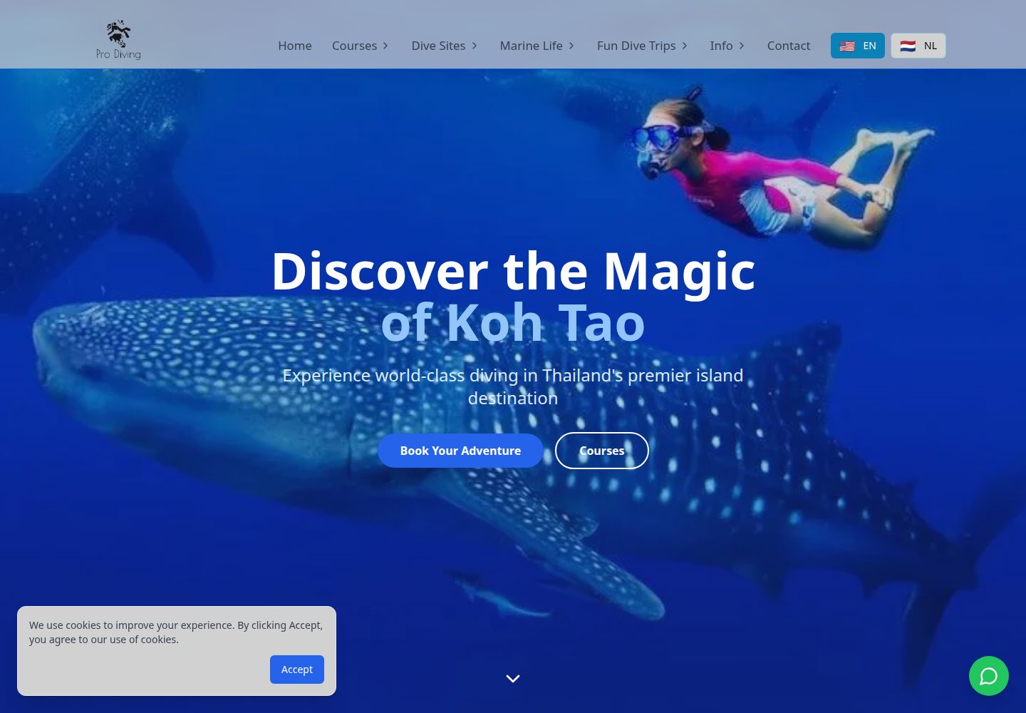 Pro Diving Asia public website screenshot