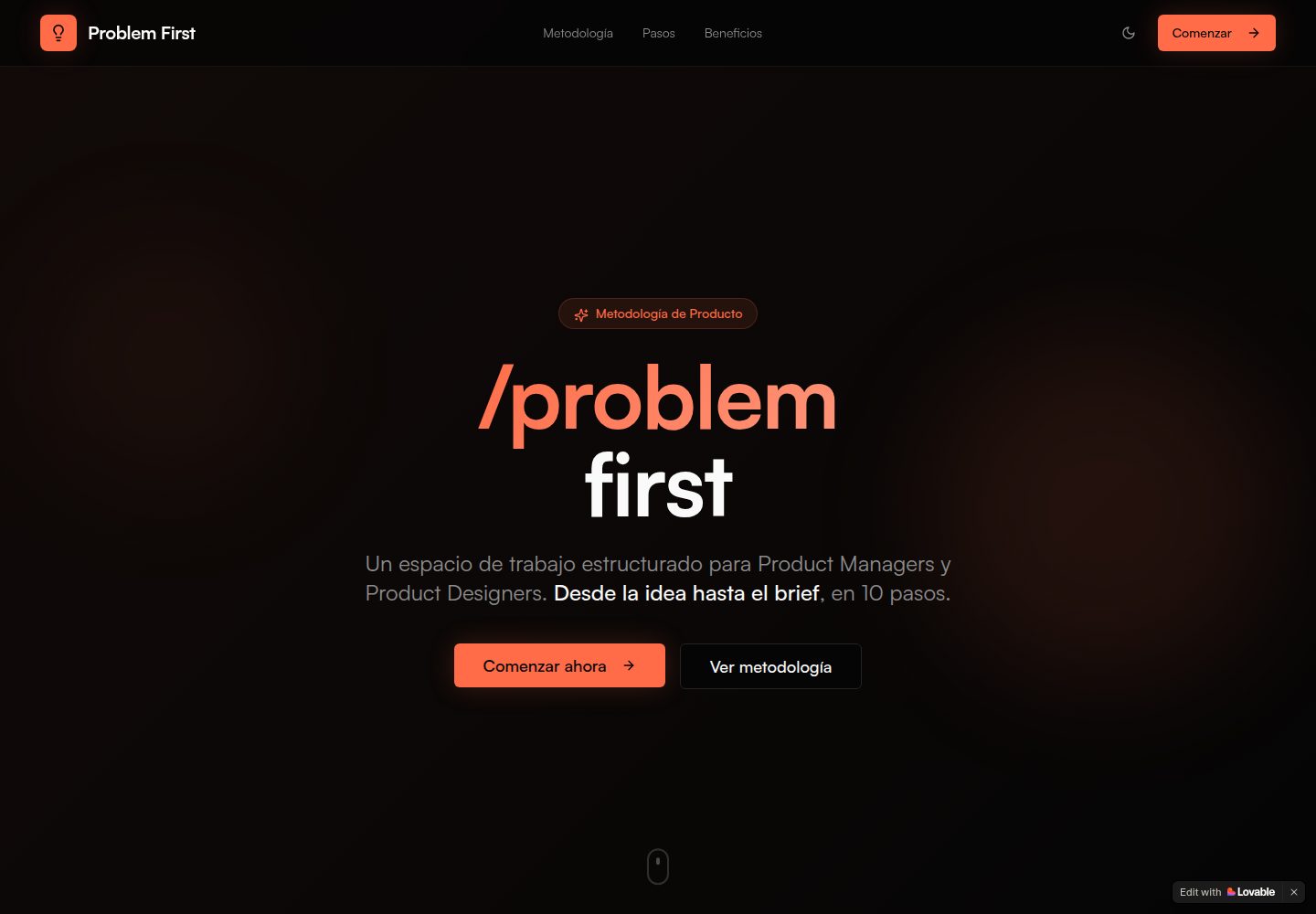 Problem First public website screenshot