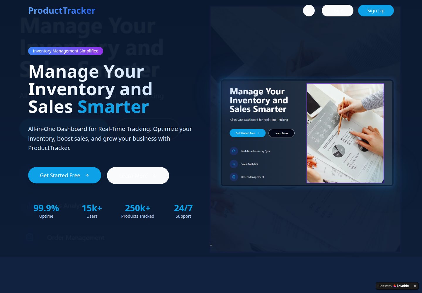 ProductTracker public website screenshot
