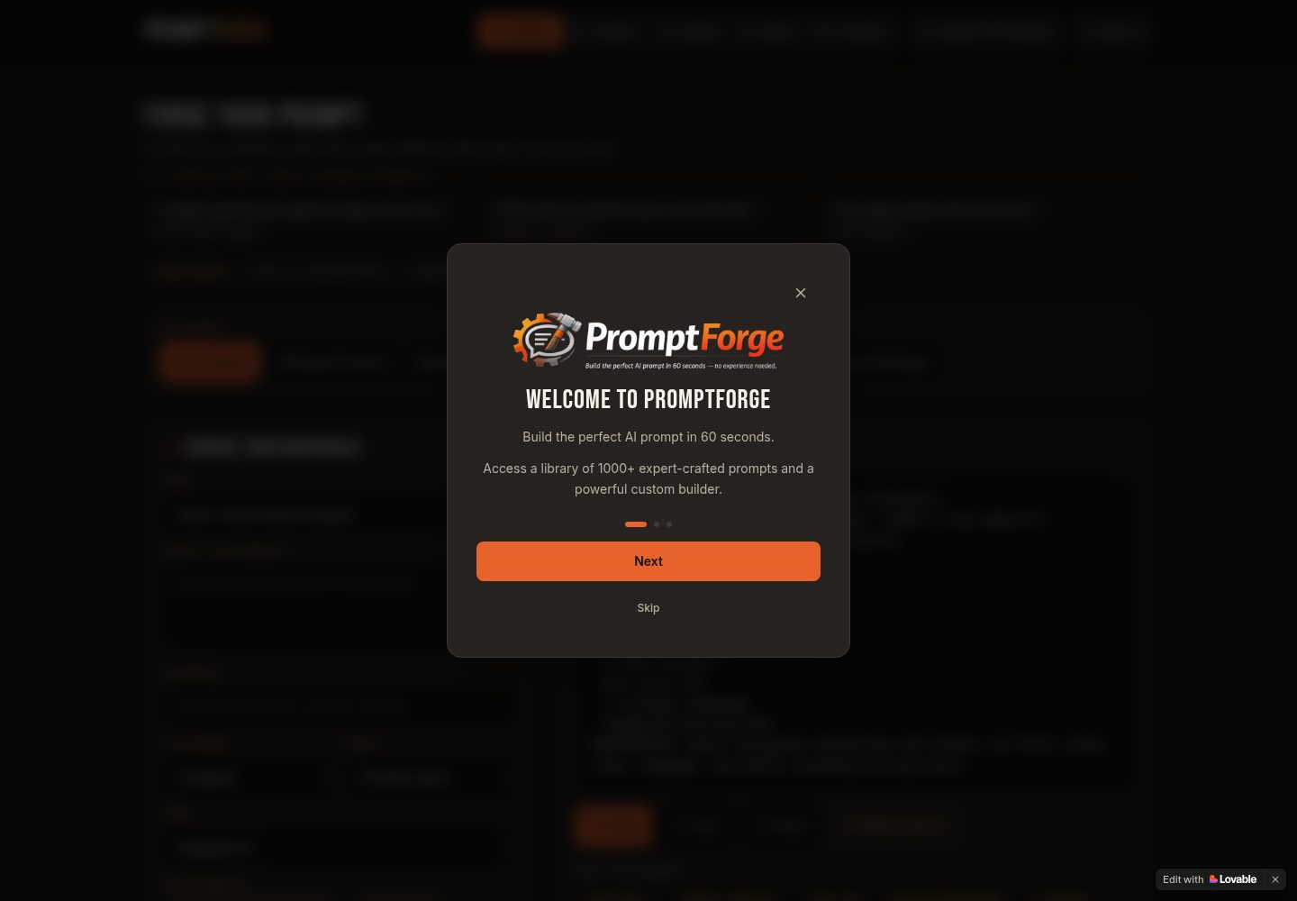 PromptForge public website screenshot