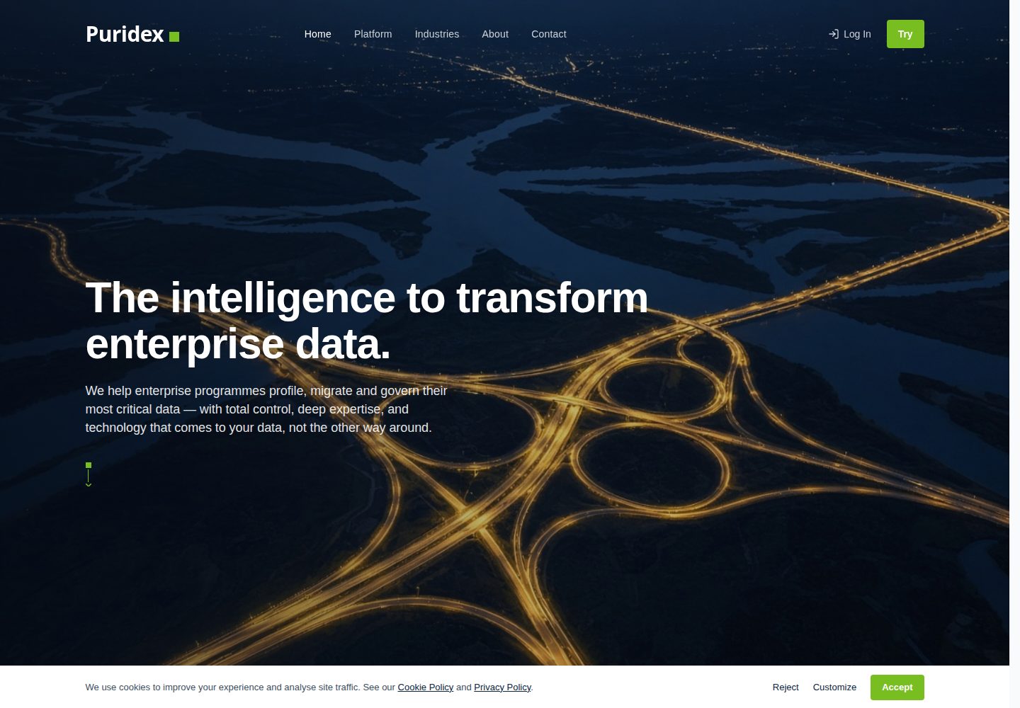 Puridex public website screenshot